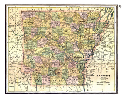 Historic State Map - Arkansas - Johnson 1888 - 28.13 x 23 - Vintage Wall Art