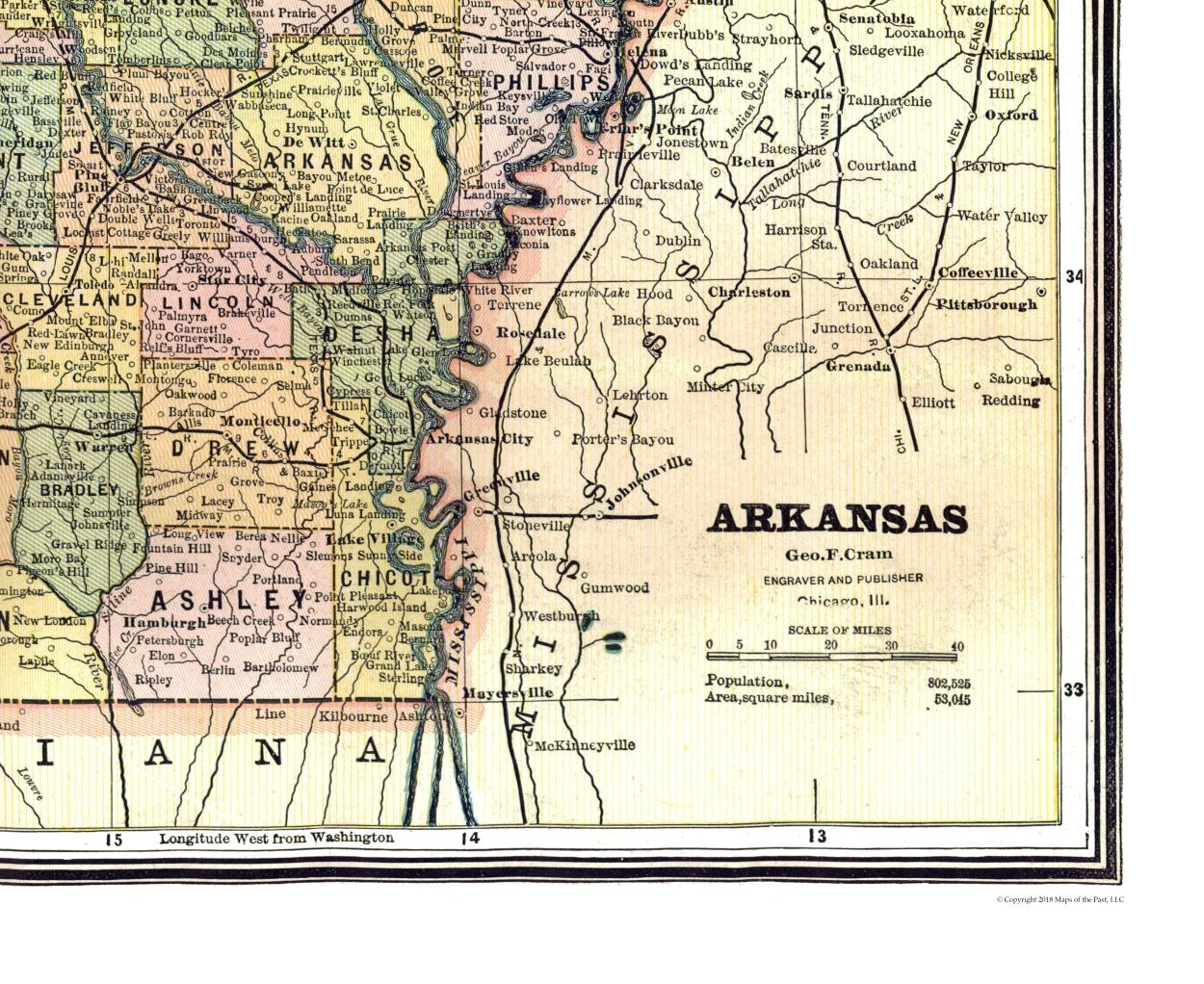 Historic State Map - Arkansas - Johnson 1888 - 28.13 x 23 - Vintage Wall Art