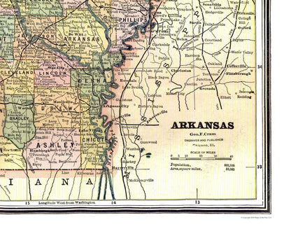 Historic State Map - Arkansas - Johnson 1888 - 28.13 x 23 - Vintage Wall Art