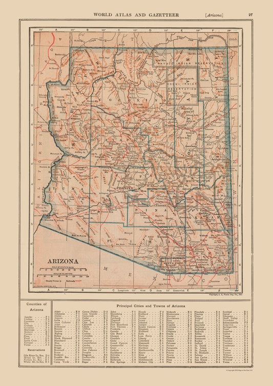 Historic State Map - Arizona - Reynold 1921 - 23 x 32.48 - Vintage Wall Art