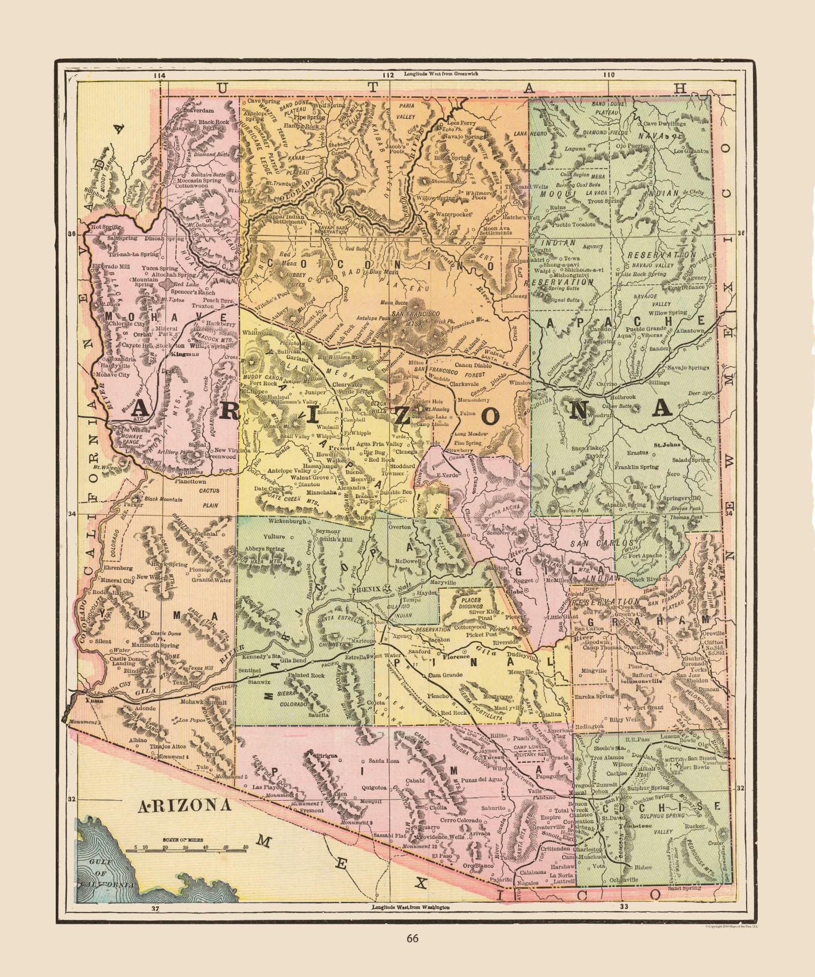 Historic State Map - Arizona - Cram 1892 - 23 x 27.57 - Vintage Wall A ...