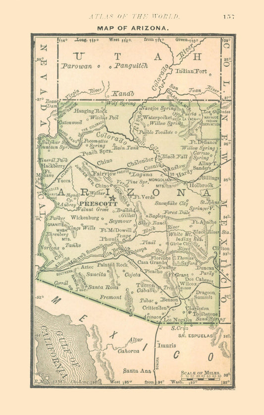 Historic State Map - Arizona - Alden 1886 - 23 x 36.12 - Vintage Wall Art