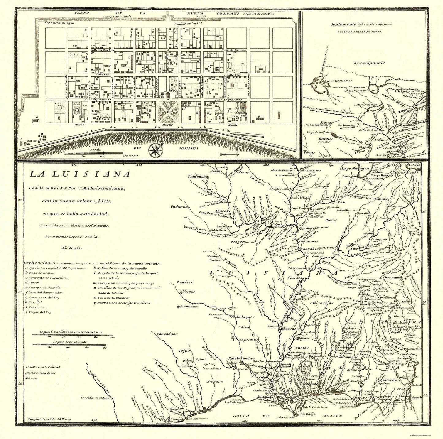 Historic State Map - Mississippi River Valley - Machuca 1762 - 23 x 23.20 - Vintage Wall Art