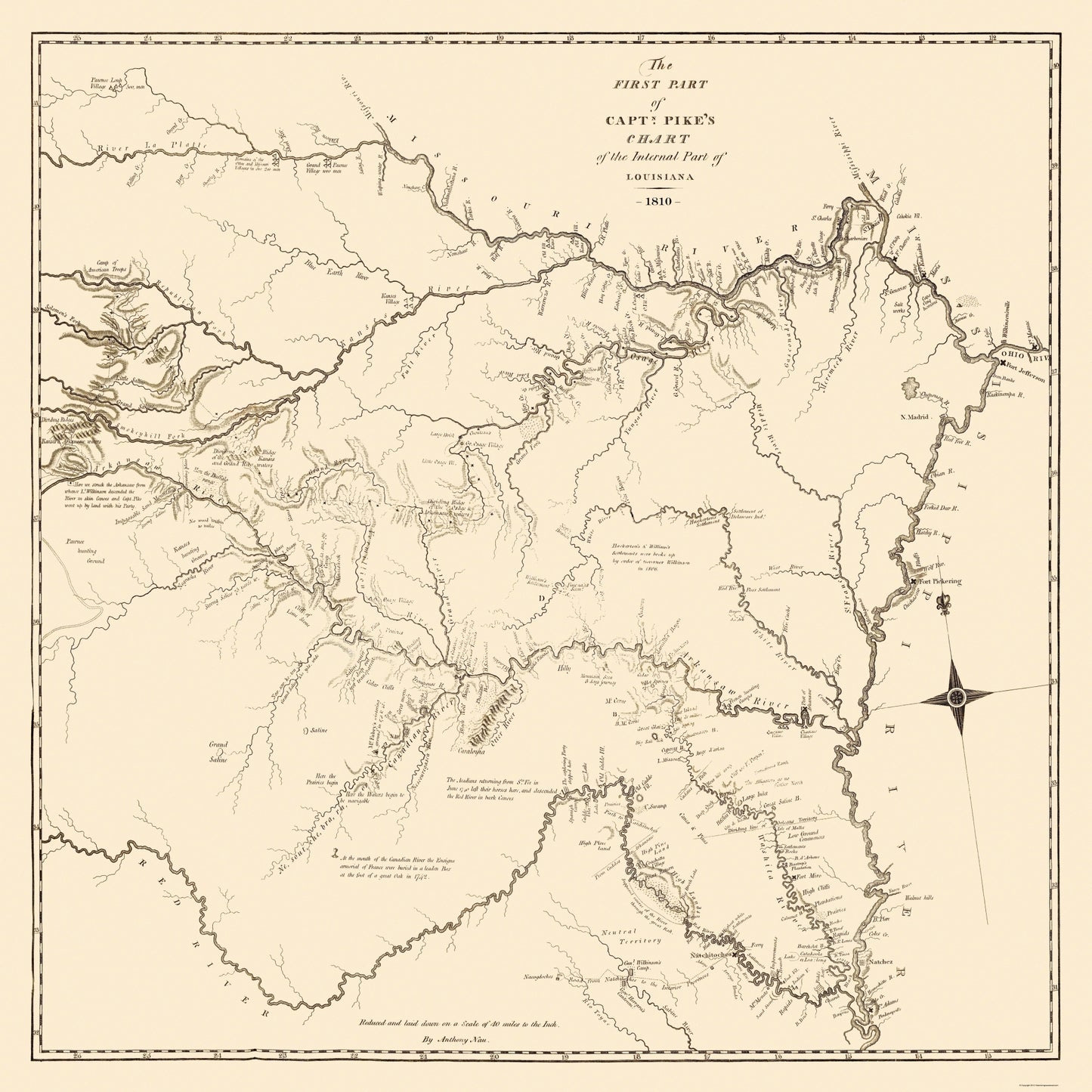 Historic State Map - Louisiana Purchase Capt Pikes Chart 1 - Nau 1810 - 23 x 23 - Vintage Wall Art