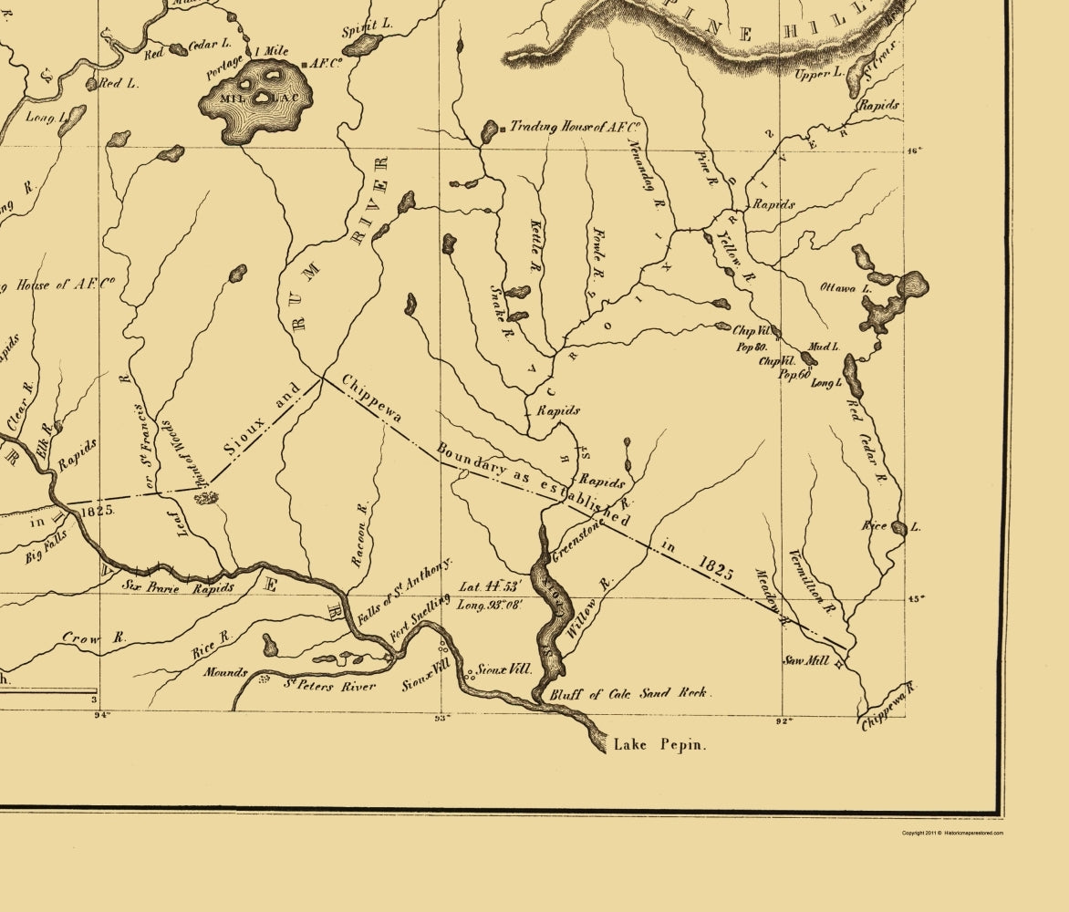 Historic State Map - Indian Country Expedition - Schoolcraft 1832 - 23 x 26 - Vintage Wall Art