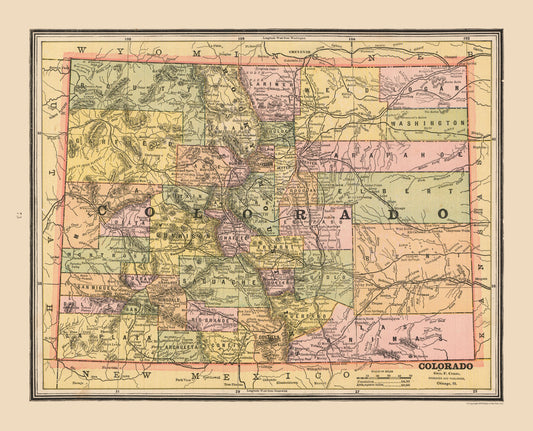 Historic State Map - Colorado - Cram 1888 - 28.45 x 23 - Vintage Wall Art