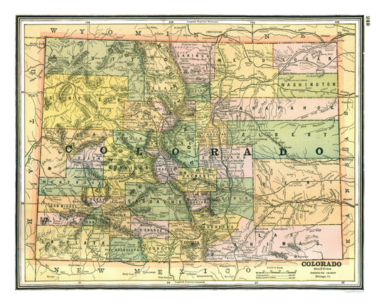 Historic State Map - Colorado - Johnson 1888 - 28.51 x 23 - Vintage Wall Art