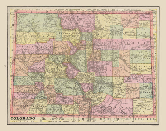 Historic State Map - Colorado - Cram 1892 - 29.17 x 23 - Vintage Wall Art