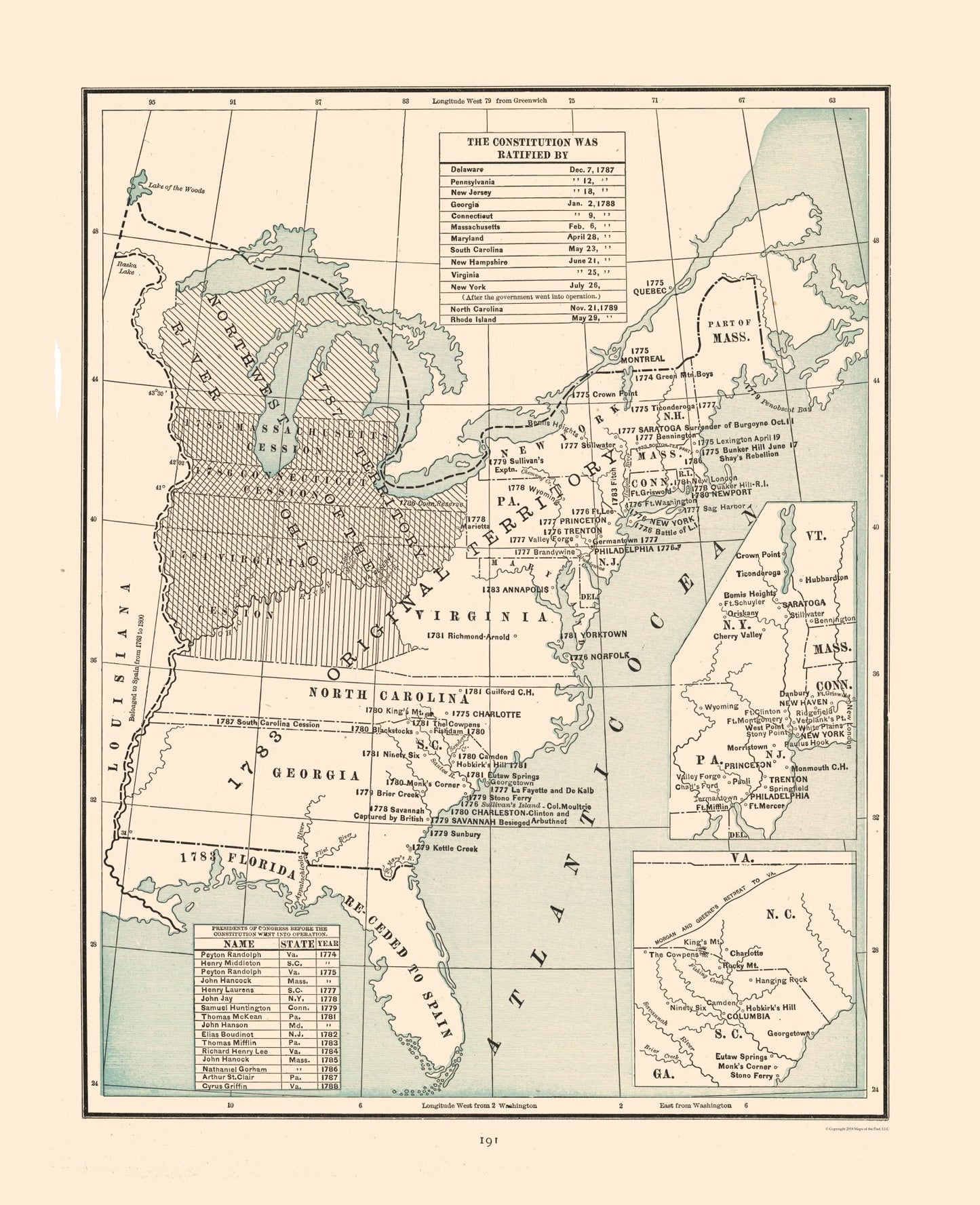 Historic State Map - Constitution Ratification - Cram 1892 - 23 x 28.30 - Vintage Wall Art