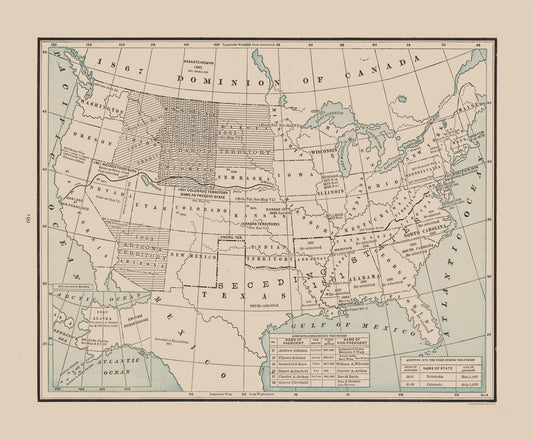 Historic State Map - United States Post Civil War - Cram 1892 - 27.86 x 23 - Vintage Wall Art