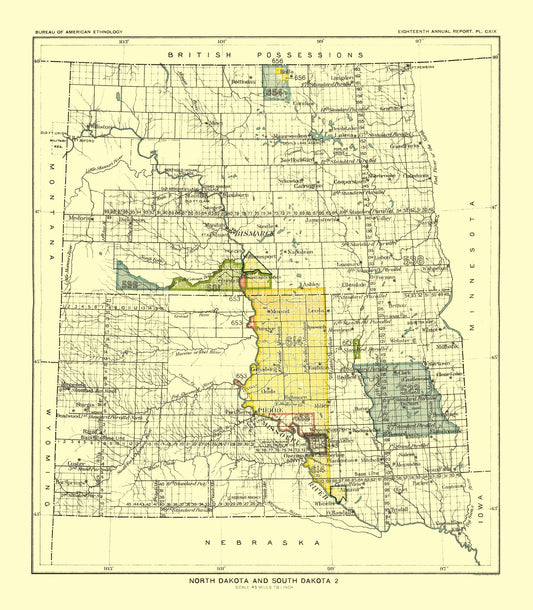 Historic State Map - North Dakota South Dakota - Pierre - Hoen 1896 - 23 x 26.34 - Vintage Wall Art