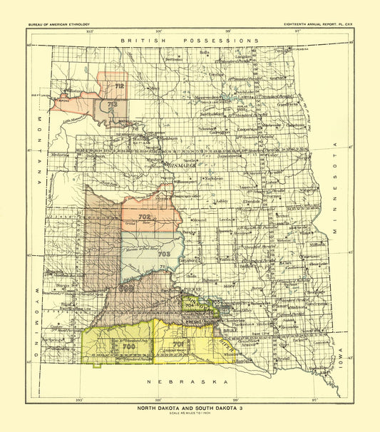 Historic State Map - North Dakota South Dakota - Hoen 1896 - 23 x 26.15 - Vintage Wall Art