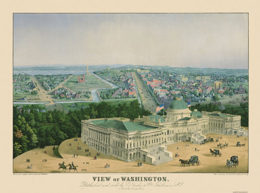 Historic Panoramic View - Washington DC - Sachse 1852 - 31 x 23 - Vintage Wall Art