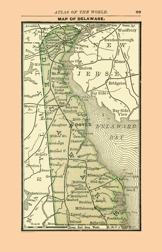 Historic State Map - Delaware - Alden 1886 - 23 x 35.83 - Vintage Wall Art