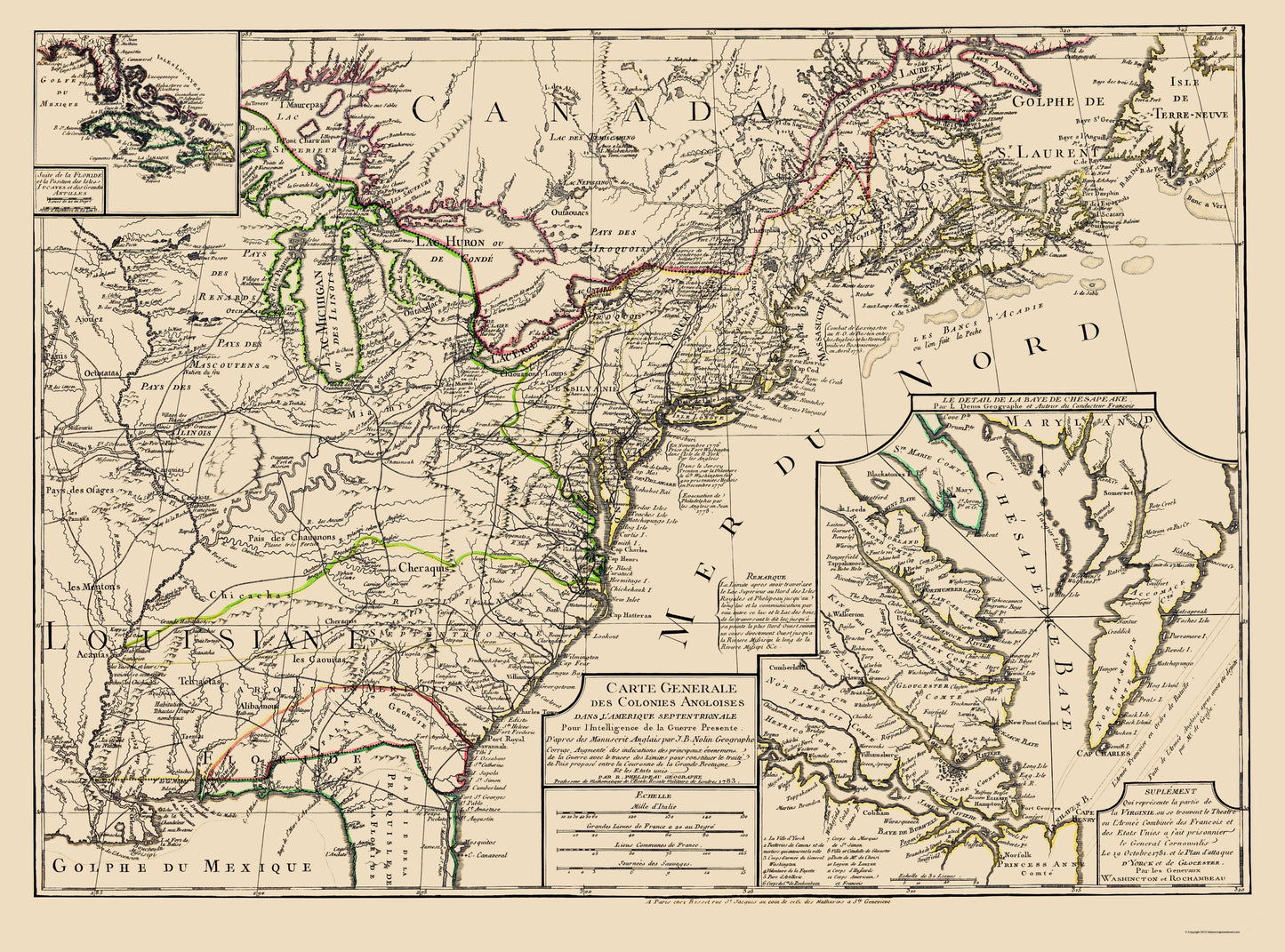 Historic State Map - United States Eastern - Phelippeaux 1783 - 23 x 31.03 - Vintage Wall Art