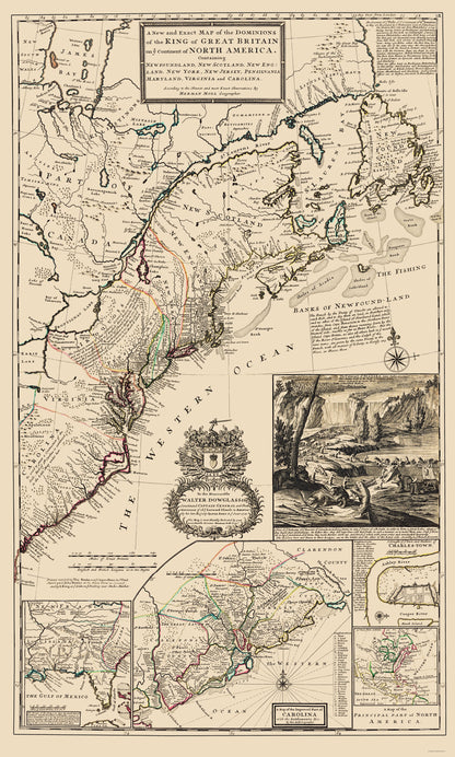 Historic State Map - United States Northeast Coast - Moll 1711 - 23 x 38.28 - Vintage Wall Art