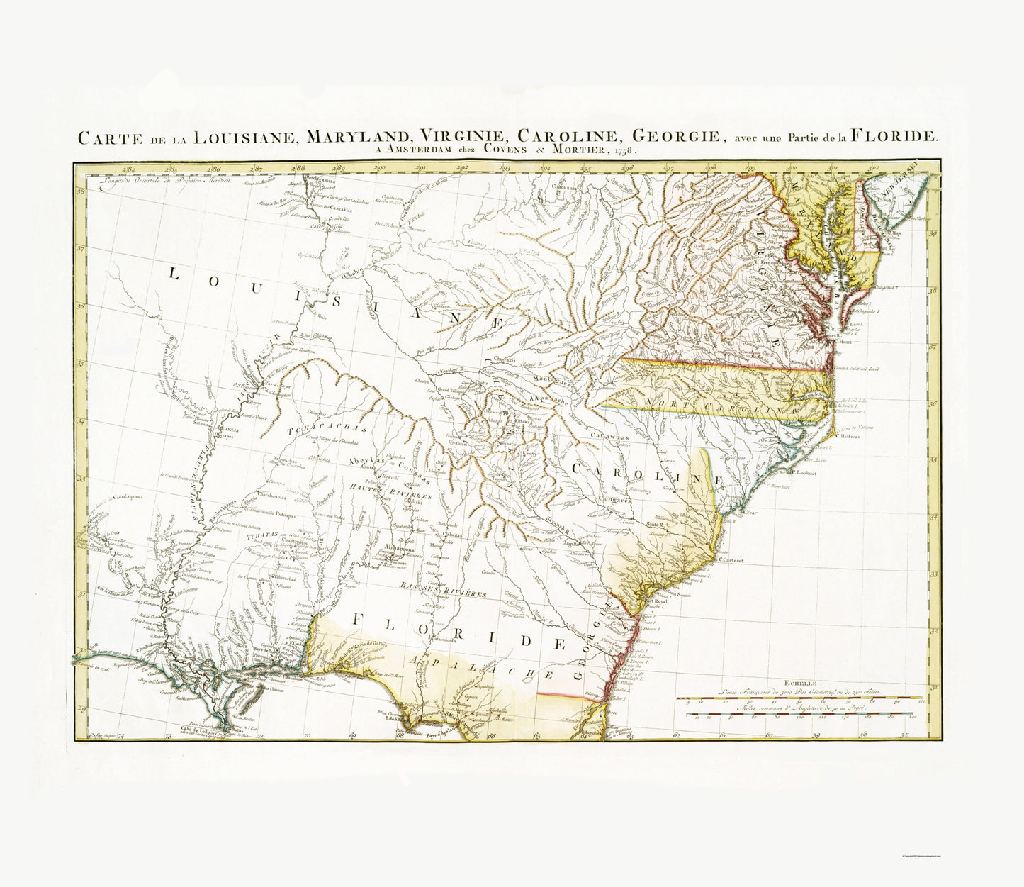 Historic State Map - United States Eastern - Covens  1758 - 23 x 26.57 - Vintage Wall Art