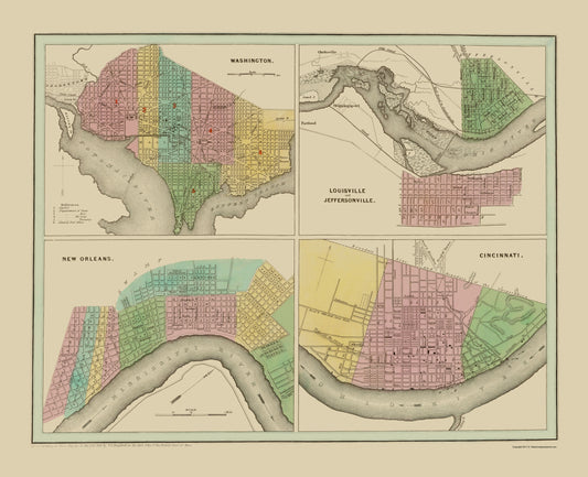 Historic City Map - Washington Louisville New Orleans Cities - Bradford 1838 - 23x28 - Vintage Wall Art