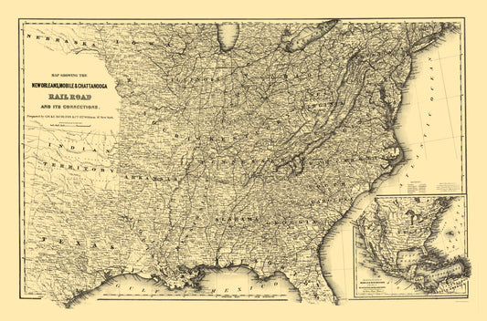Railroad Map - New Orleans Mobile and Chattanooga Railroad - Colton 1865 - 23 x 34 - Vintage Wall Art