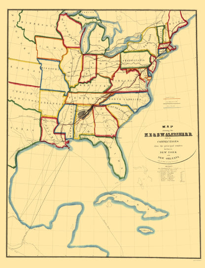 Railroad Map - Alabama Railroad - Hoyer 1850 - 23 x 30.01 - Vintage Wall Art