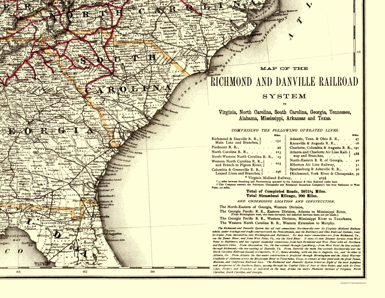 Railroad Map - Richmond and Danville Railroad - Colton 1881 - 23 x 29.67 - Vintage Wall Art