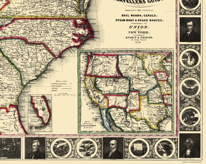 Historic State Map - United States Eastern Travellers Guide - Phelps 1852 - 23 x 28 - Vintage Wall Art