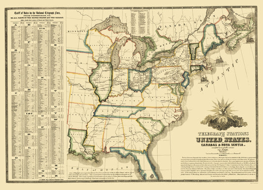 Historic State Map - United States Telegraph Stations - Barr 1853 - 23 x 31.66 - Vintage Wall Art