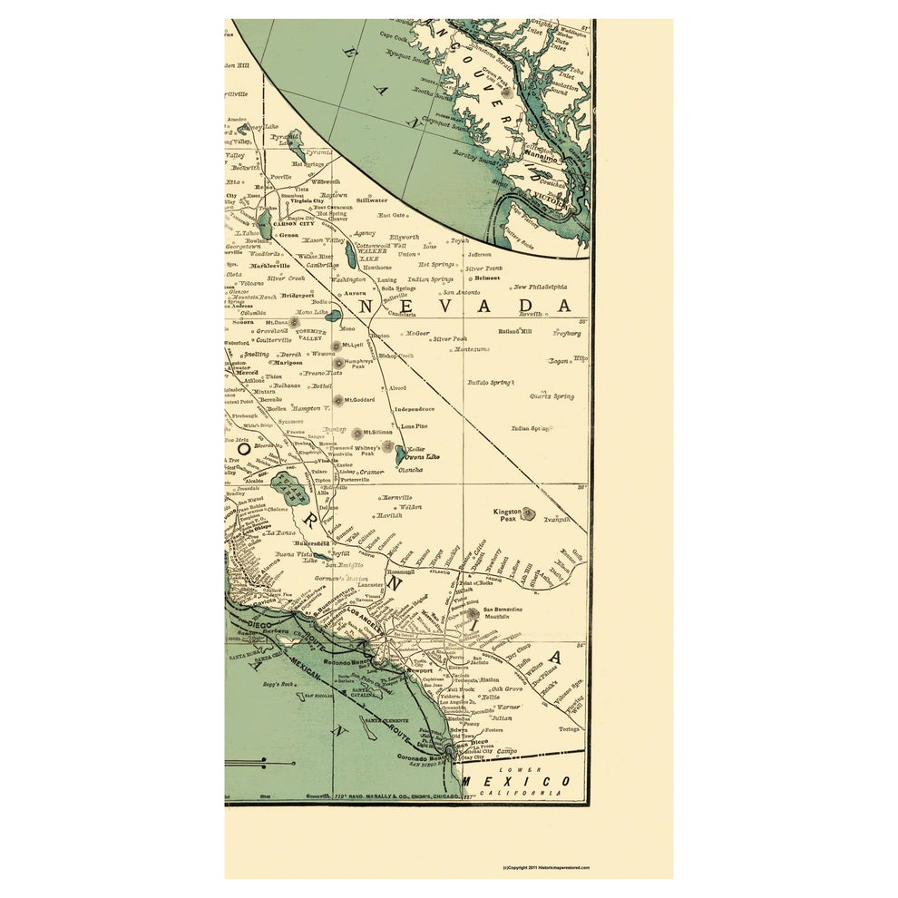 Railroad Map - Pacific Coast Steamship Company Routes - Rand McNally 1 ...