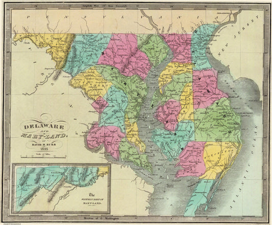 Historic State Map - Delaware - Burr 1835 - 27.88 x 23 - Vintage Wall Art