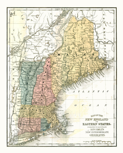 Historic State Map - Eastern States - Mitchell 1869 - 23 x 28.69 - Vintage Wall Art