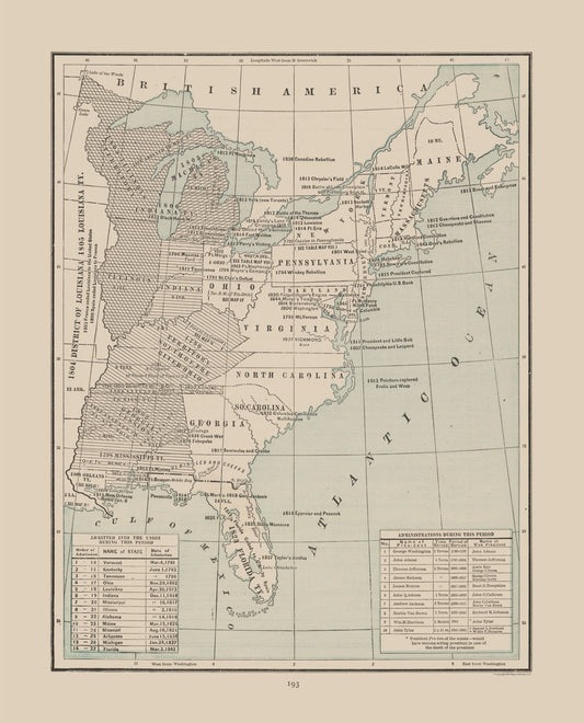 Historic State Map - United States Eastern 1791 1845 - Cram 1892 - 23 x 28.46 - Vintage Wall Art