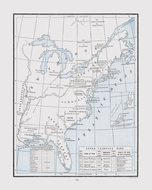 Historic War Map - Colonial Wars - Cram 1892 - 23 x 28.79 - Vintage Wall Art