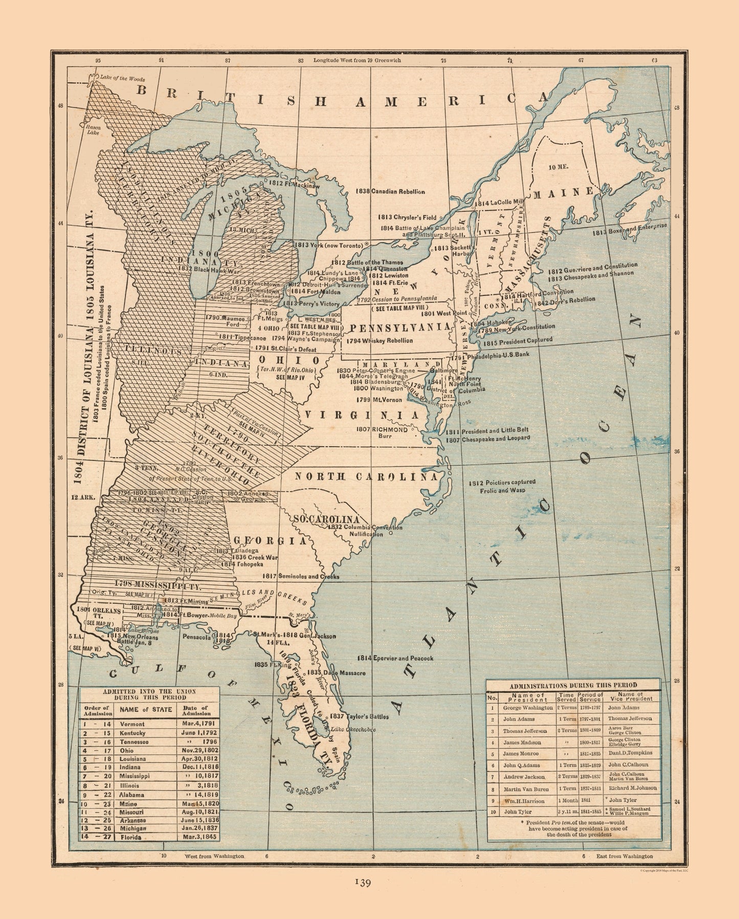 Historic State Map - United States East Expansion- Cram 1888 - 23 x 28.61 - Vintage Wall Art