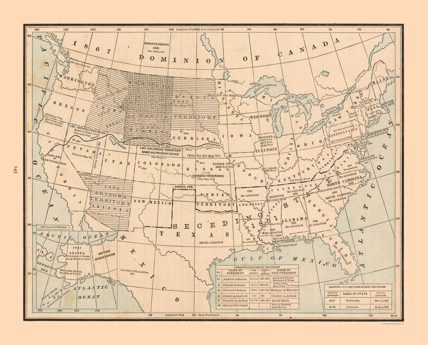 Historic State Map - United States 19th Century - Cram 1888 - 28.53 x 23 - Vintage Wall Art