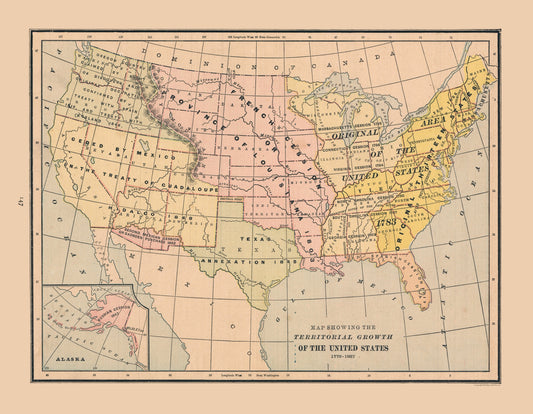 Historic State Map - United States Growth - Cram 1888 - 29.61 x 23 - Vintage Wall Art