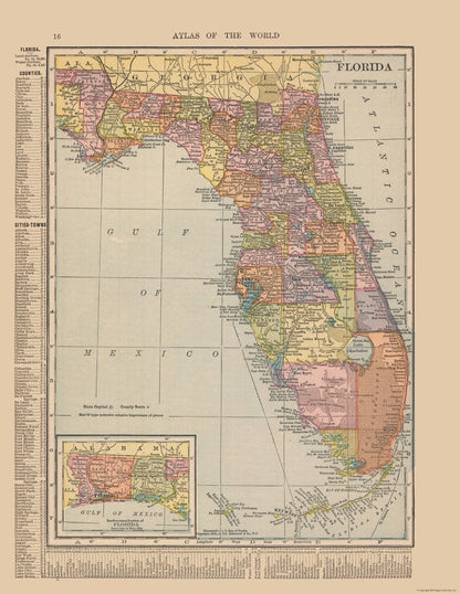 Historic State Map - Florida - Hammond 1910 - 23 x 29.76 - Vintage Wall Art