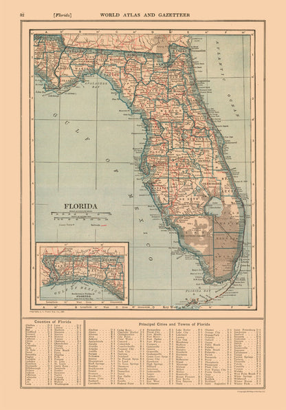 Historic State Map - Florida - Reynold 1921 - 23 x 32.93 - Vintage Wall Art