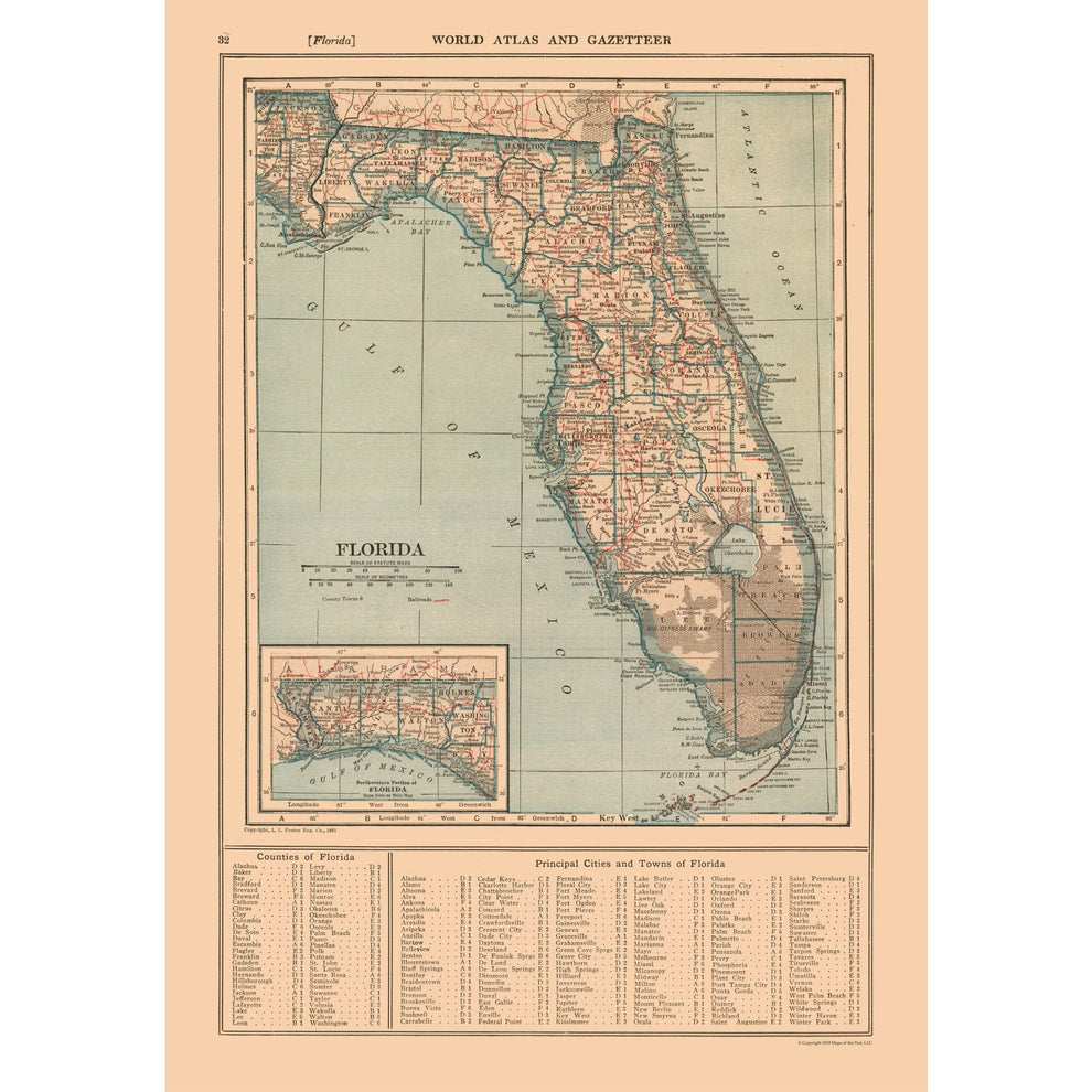 Historic State Map - Florida - Reynold 1921 - Vintage Wall Art – Maps ...