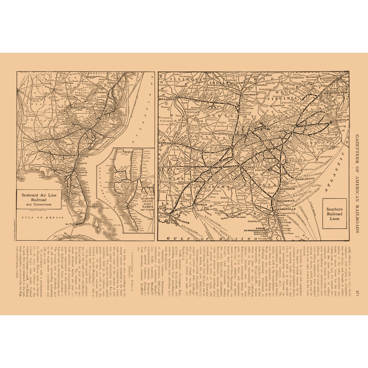 Railroad Map - United States Southern Railroads - Reynold 1921 - Vinta ...