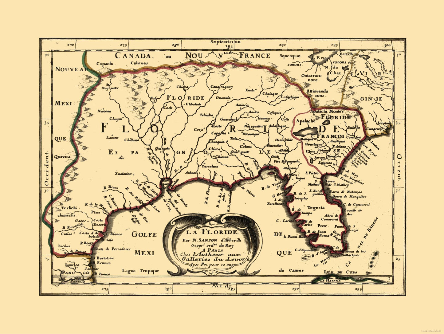 Historic State Map - Florida - Sanson 1680 - 30.57 x 23 - Vintage Wall Art