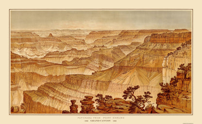 Historic Panoramic View - Arizona Grand Canyon Point Sublime - Bien 1882 - 37.44 x 23 - Vintage Wall Art