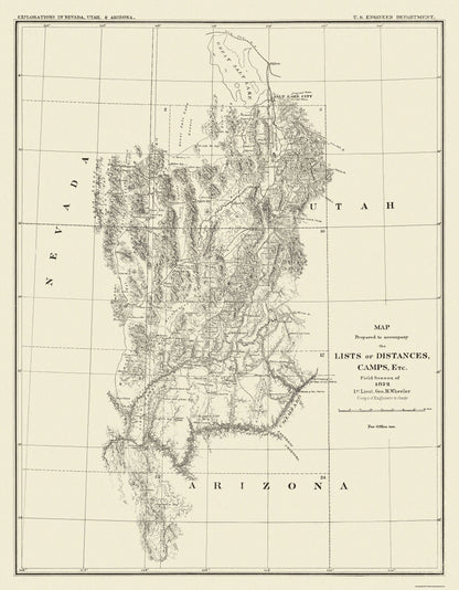 Historic State Map - Grand Canyon Camp District - Wheeler 1872 - 23 x 29.5 - Vintage Wall Art