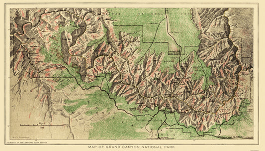 Historic State Map - Grand Canyon National Park - USGS 1926 - 40.5 x 23 - Vintage Wall Art