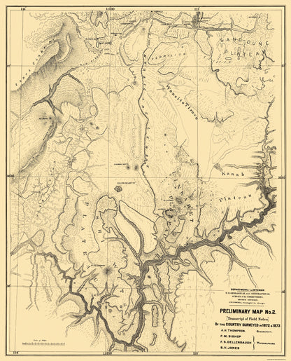 Historic State Map - Arizona Grand Canyon - 1873 - 23 x 28.5 - Vintage Wall Art