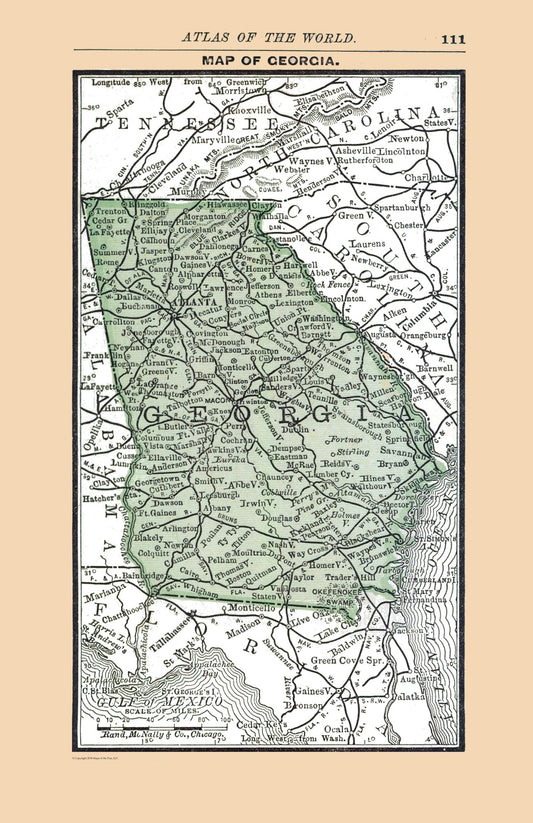 Historic State Map - Georgia - Alden 1886 - 23 x 35.50 - Vintage Wall Art