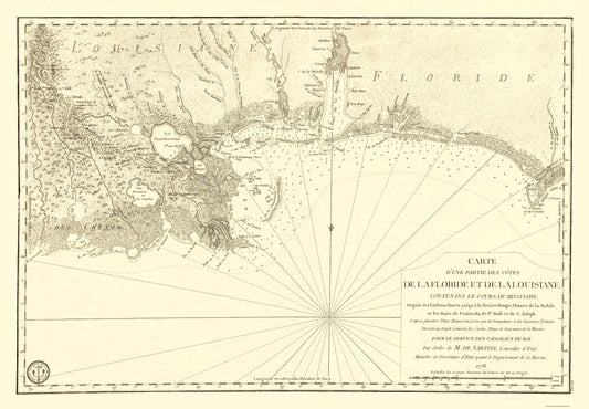 Historic Nautical Map - Florida Louisiana Gulf Coast - Sartine 1778 - 23 x 33.11 - Vintage Wall Art