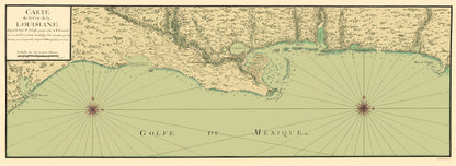 Historic Nautical Map - Gulf Coast Nautical Map - 1732 - 23 x 62.91 - Vintage Wall Art