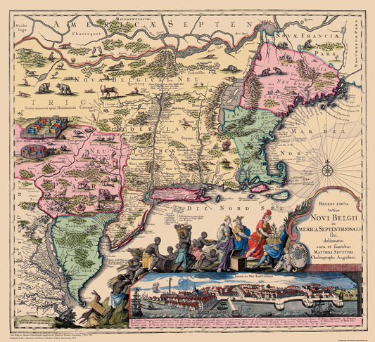 Historic State Map - America Septentrionali Novi Belgii - Seutter 1730 - 25 x 23 - Vintage Wall Art