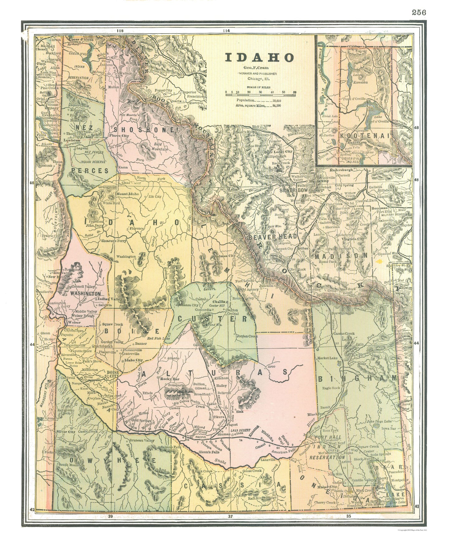 Historic State Map - Idaho - Johnson 1888 - 23 x 28.09 - Vintage Wall Art