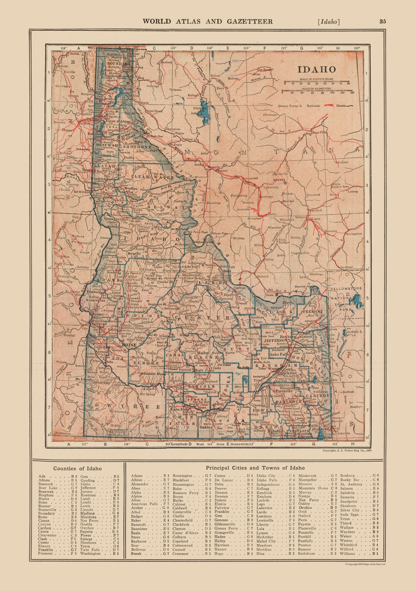 Historic State Map - Idaho - Reynold 1921 - 23 x 32.67 - Vintage Wall Art